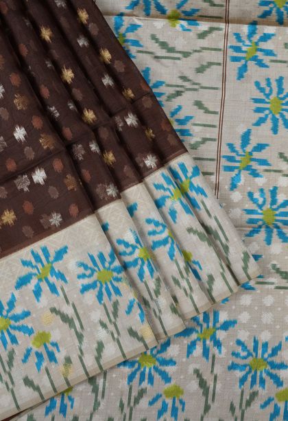 Caramel Brown Tussar Saree with Without Zari Zari Buttis (small Dots Or Motifs)