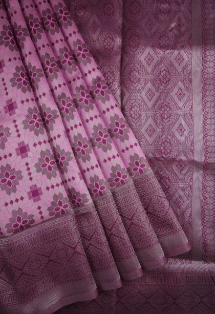 Ballet Pink Apoorva Silk Sarees with Silver Zari Buttis (small Dots Or Motifs)