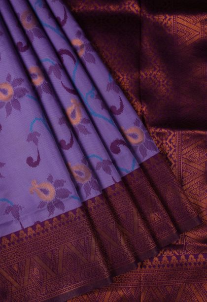 Lilac Purple Apoorva Silk Sarees with Copper Zari Floral Patterns