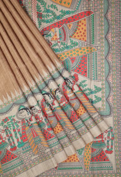 Peanut Brown Tussar Saree with Without Zari Zari Plain