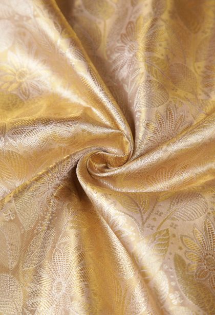 Gold Kanchipuram Silk Sarees with Gold Zari Floral Patterns