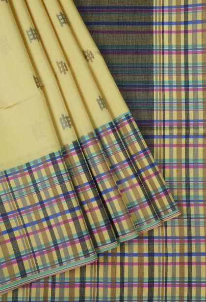 Lemon Yellow Tussar Saree with Without Zari Zari Buttis (small Dots Or Motifs)