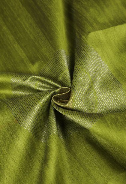 Lime Green Tussar Saree with Gold Zari Buttis (small Dots Or Motifs)