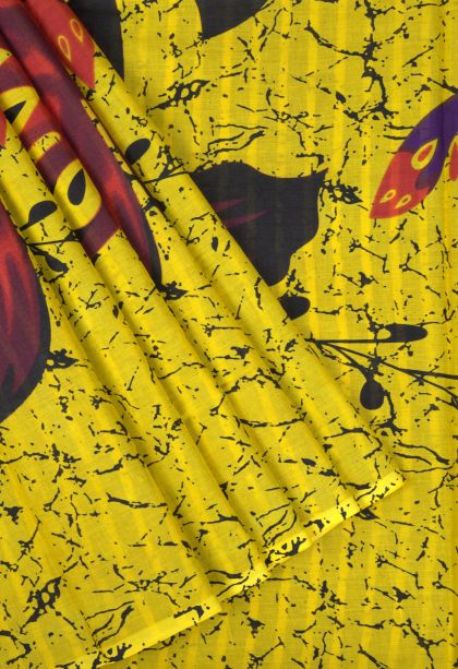 Lemon Yellow Cotton Sarees with Without Zari Zari Floral Patterns