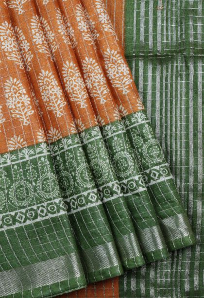 Apricot Orange Chanderi Cotton Sarees with Without Zari Zari Floral Patterns