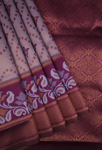 Heather Purple Apoorva Silk Sarees with Copper Zari Floral Patterns