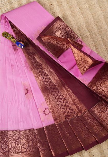 Rouge Pink Visiri Madippu Silk Sarees with Copper Zari Stripes