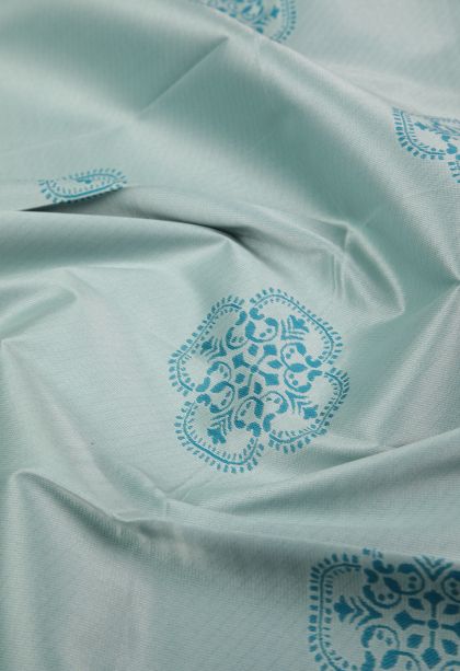 Sky Blue Visiri Madippu Silk Sarees with Silver Zari Floral Patterns