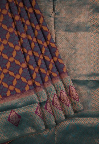 Mauve Purple Apoorva Silk Sarees with Copper Zari Geometric Shapes