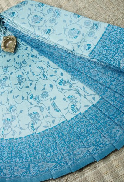 Sky Blue Visiri Madippu Silk Sarees with Silver Zari Floral Patterns