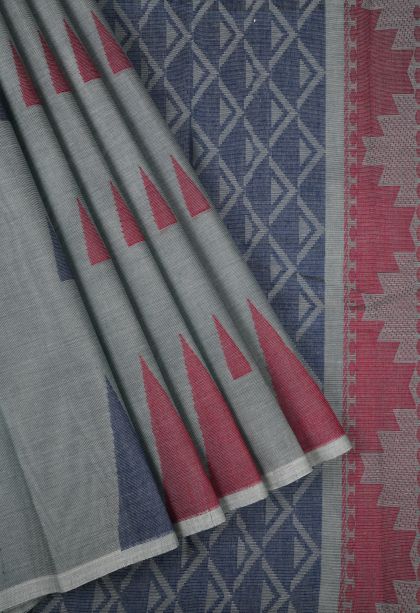 Slate Blue Kanchi Cotton Sarees with Without Zari Zari Geometric Shapes