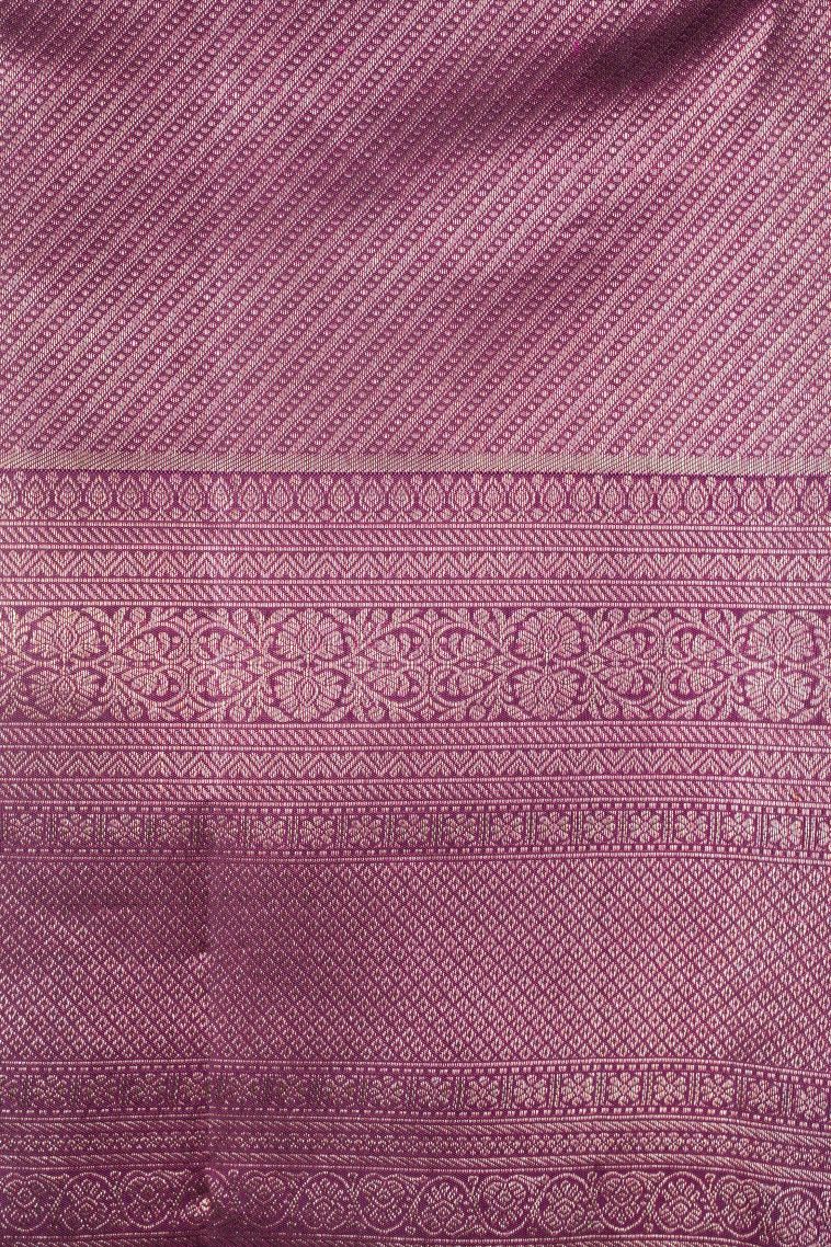 Merigold Orange Kanchipuram Silk Sarees with Copper Zari Floral Patterns view 3