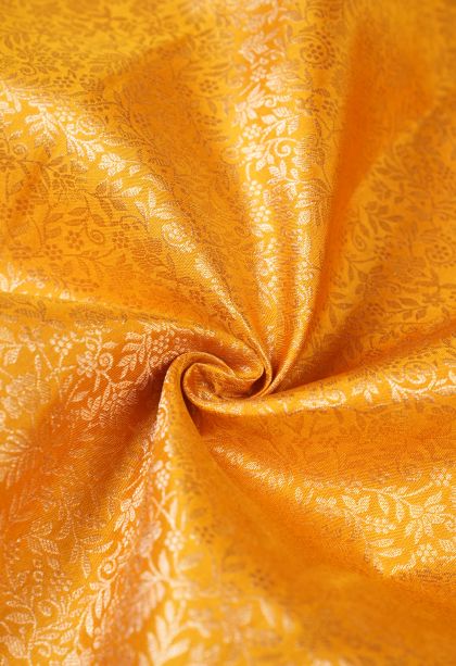 Merigold Orange Kanchipuram Silk Sarees with Copper Zari Floral Patterns