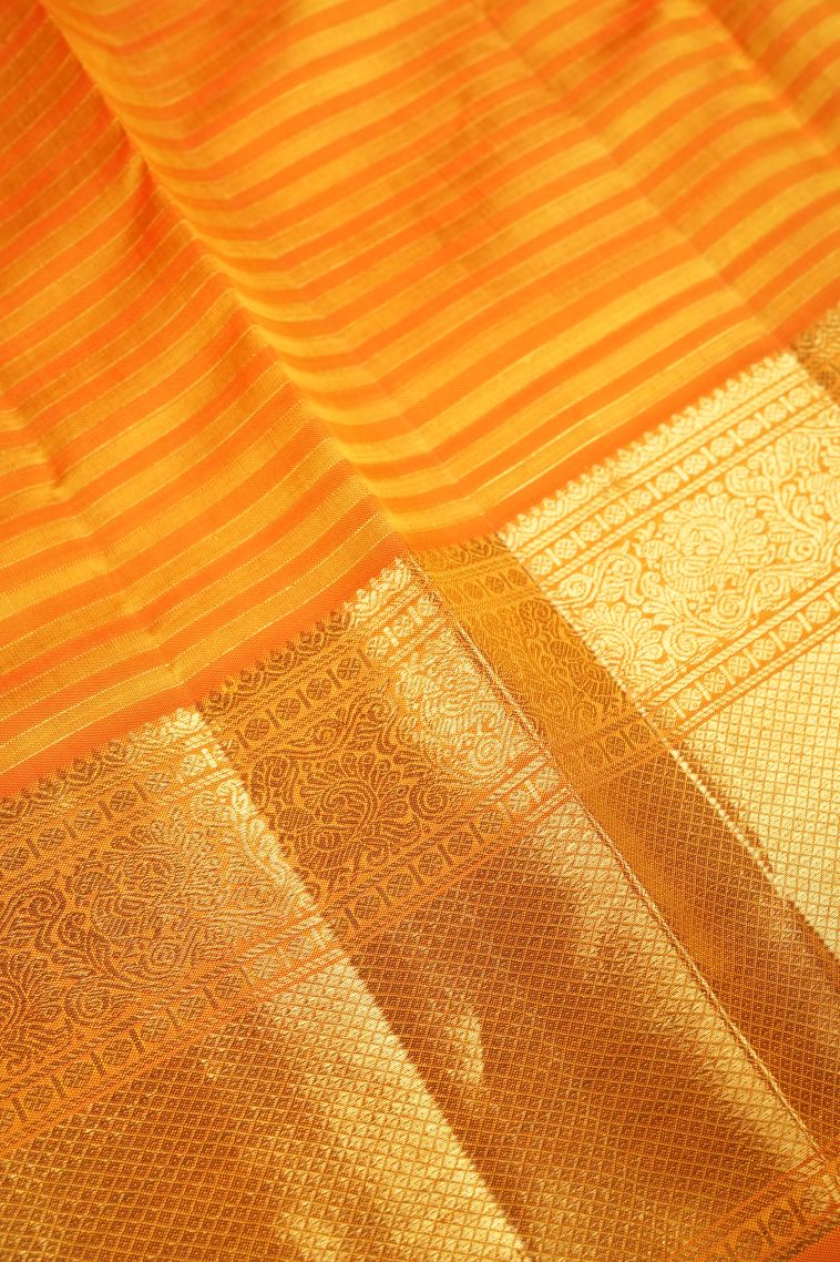 Azure Blue Kanchipuram Silk Sarees with Gold Zari Checks view 3