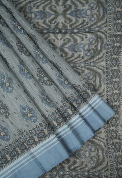 Gray Black Chanderi Cotton Sarees with Without Zari Zari Floral Patterns