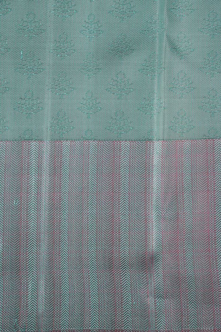 Slate Blue Kanchipuram Silk Sarees with Silver Zari Animal And Bird Motifs view 3