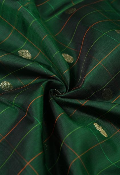 Basil Green Kanchipuram Silk Sarees with Gold Zari Checks