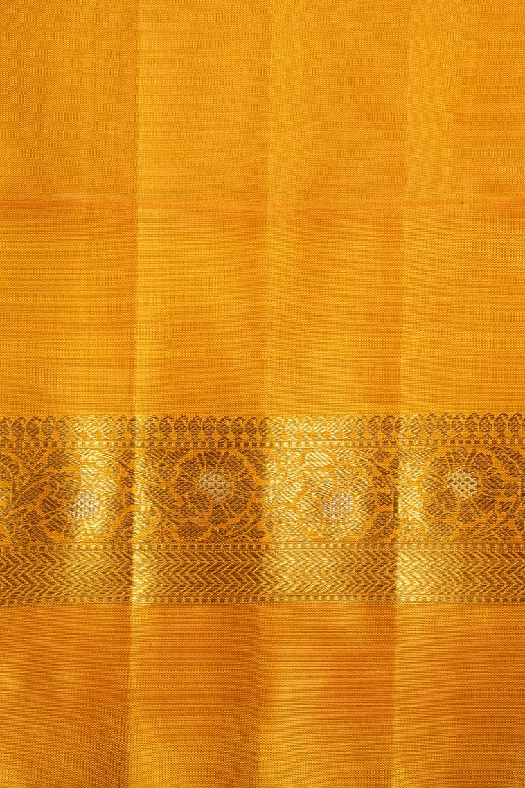 Rock Black Kanchipuram Silk Sarees with Gold Zari Stripes view 3