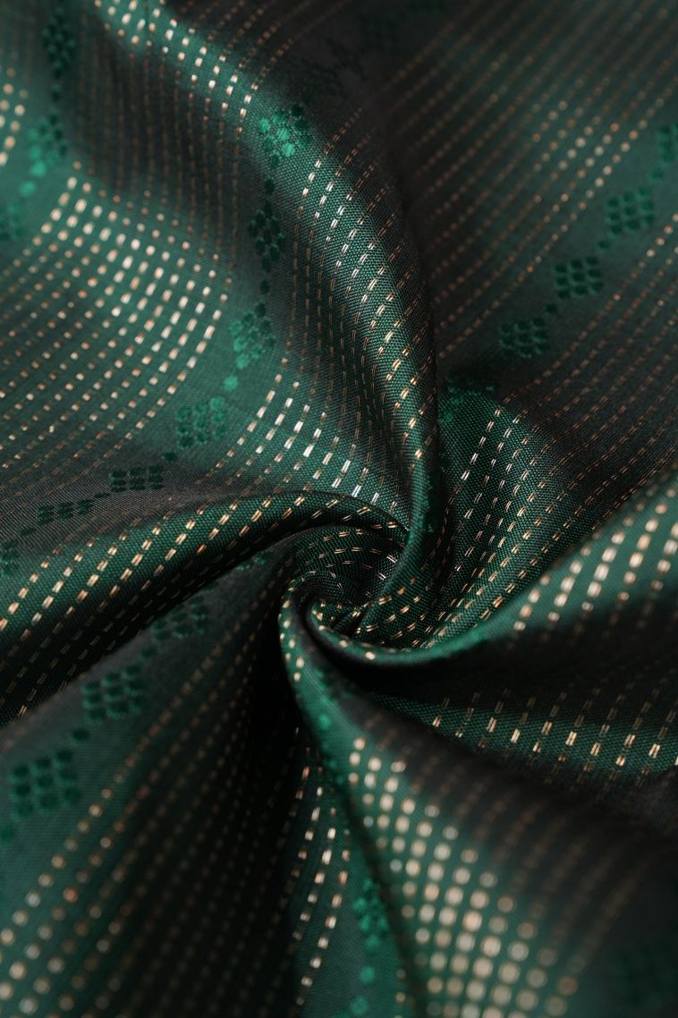 Basil Green Kanchipuram Silk Sarees with Gold Zari Stripes view 4