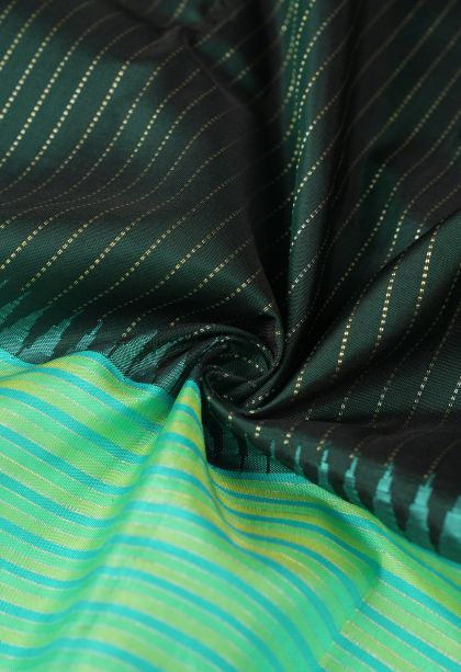 Bottle Green Kanchipuram Silk Sarees with Gold Zari Stripes