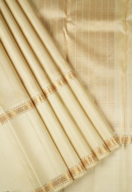 Cream White Kanchipuram Silk Sarees with Gold Zari Stripes