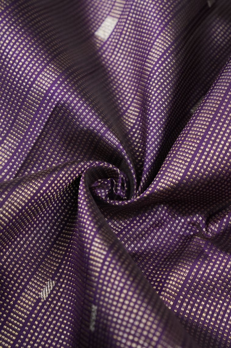 Viola Purple Kanchipuram Silk Sarees with Gold And Silver Zari Stripes view 4