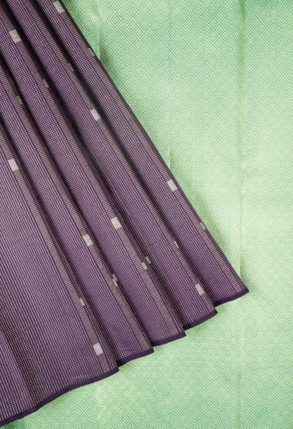 Viola Purple Kanchipuram Silk Sarees with Gold And Silver Zari Stripes