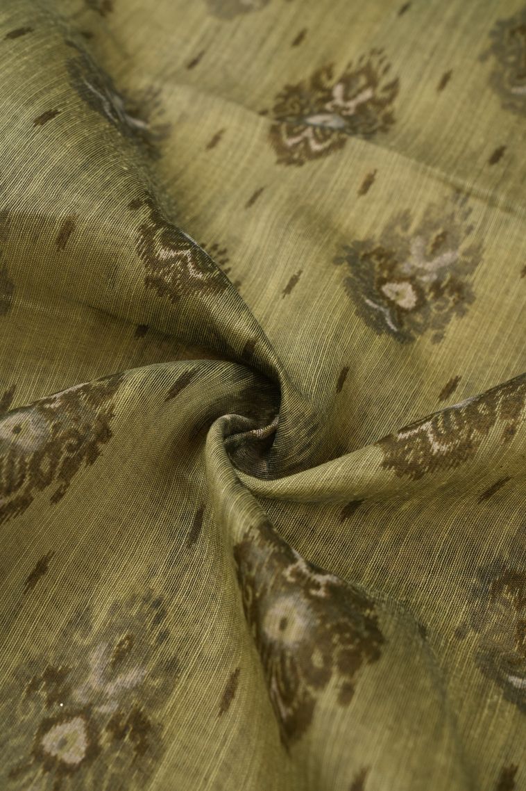 Olive Green Chanderi Cotton Sarees with Without Zari Zari Floral Patterns view 4