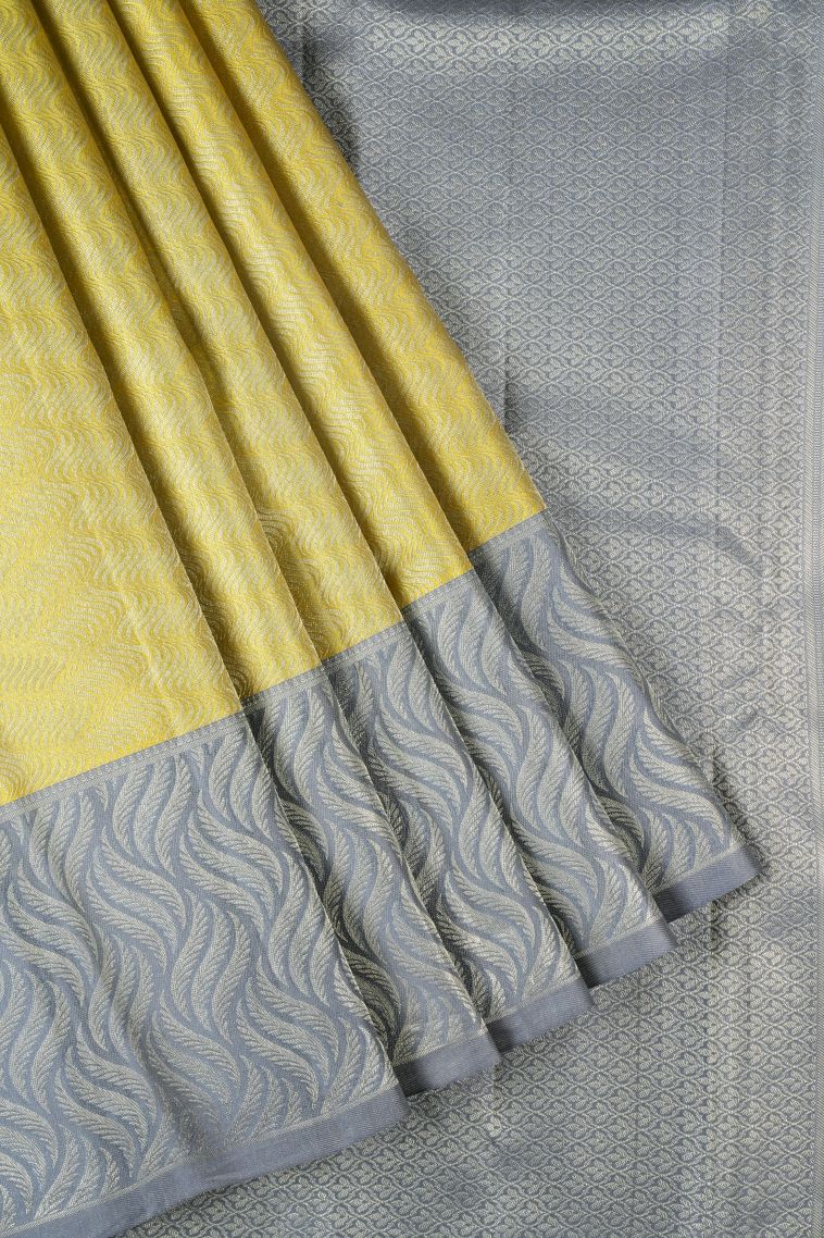 Gold Kanchipuram Silk Sarees with Gold Zari Floral Patterns view 1
