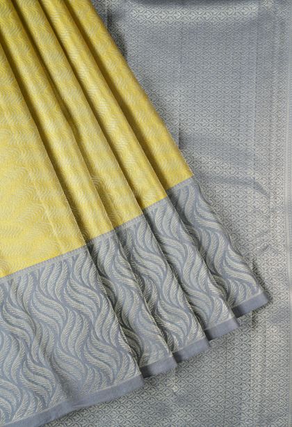 Gold Kanchipuram Silk Sarees with Gold Zari Floral Patterns