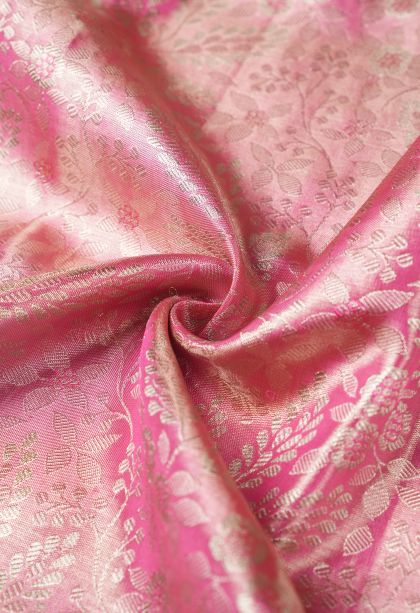 Bubblegum Pink Kanchipuram Silk Sarees with Gold Zari Floral Patterns