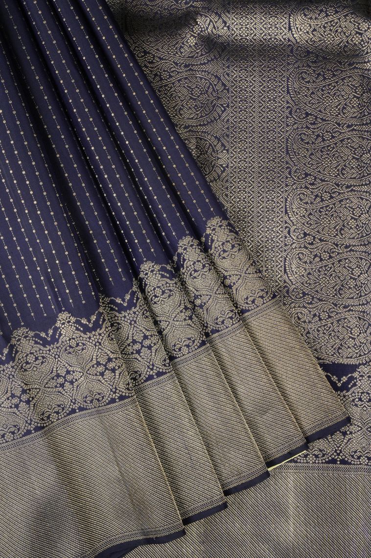 Berry Blue Kanchipuram Silk Sarees with Gold Zari Stripes view 1