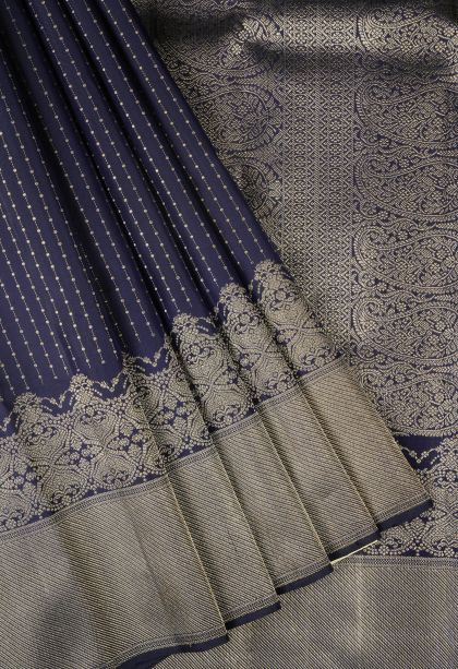 Berry Blue Kanchipuram Silk Sarees with Gold Zari Stripes