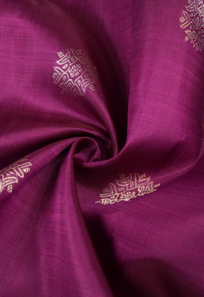 Magenta Purple Kanchipuram Silk Sarees with Gold Zari Buttis (small Dots Or Motifs)
