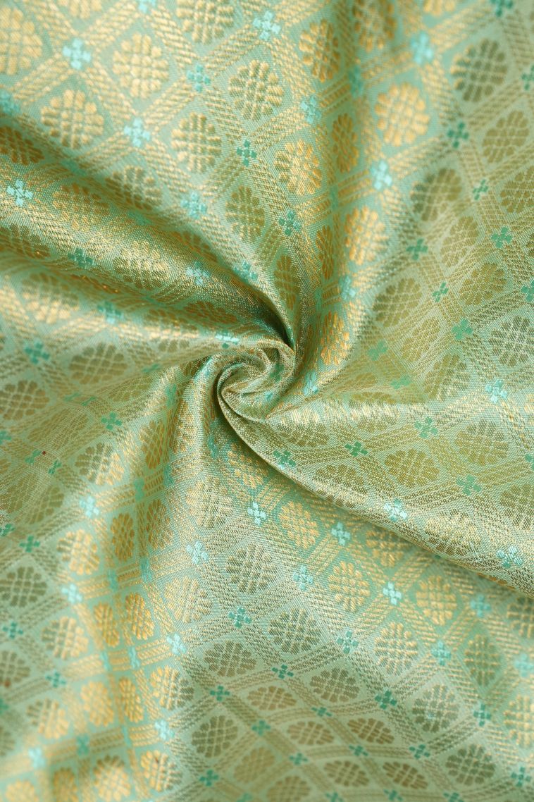 Olive Green Kanchipuram Silk Sarees with Gold Zari Buttis (small Dots Or Motifs) view 4