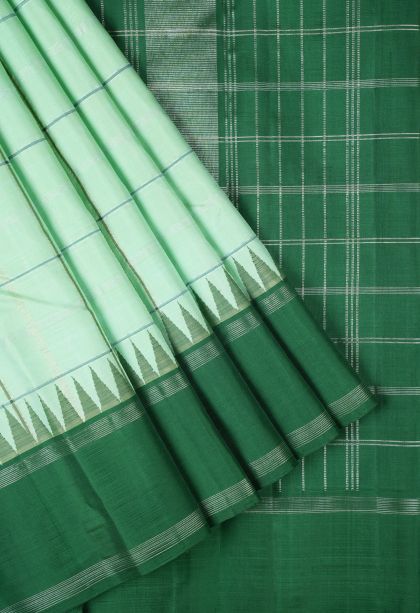 Mint Green Kanchipuram Silk Sarees with Silver Zari Checks