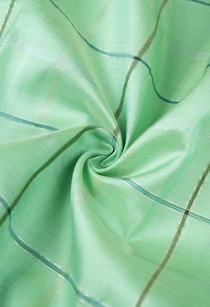 Mint Green Kanchipuram Silk Sarees with Silver Zari Checks