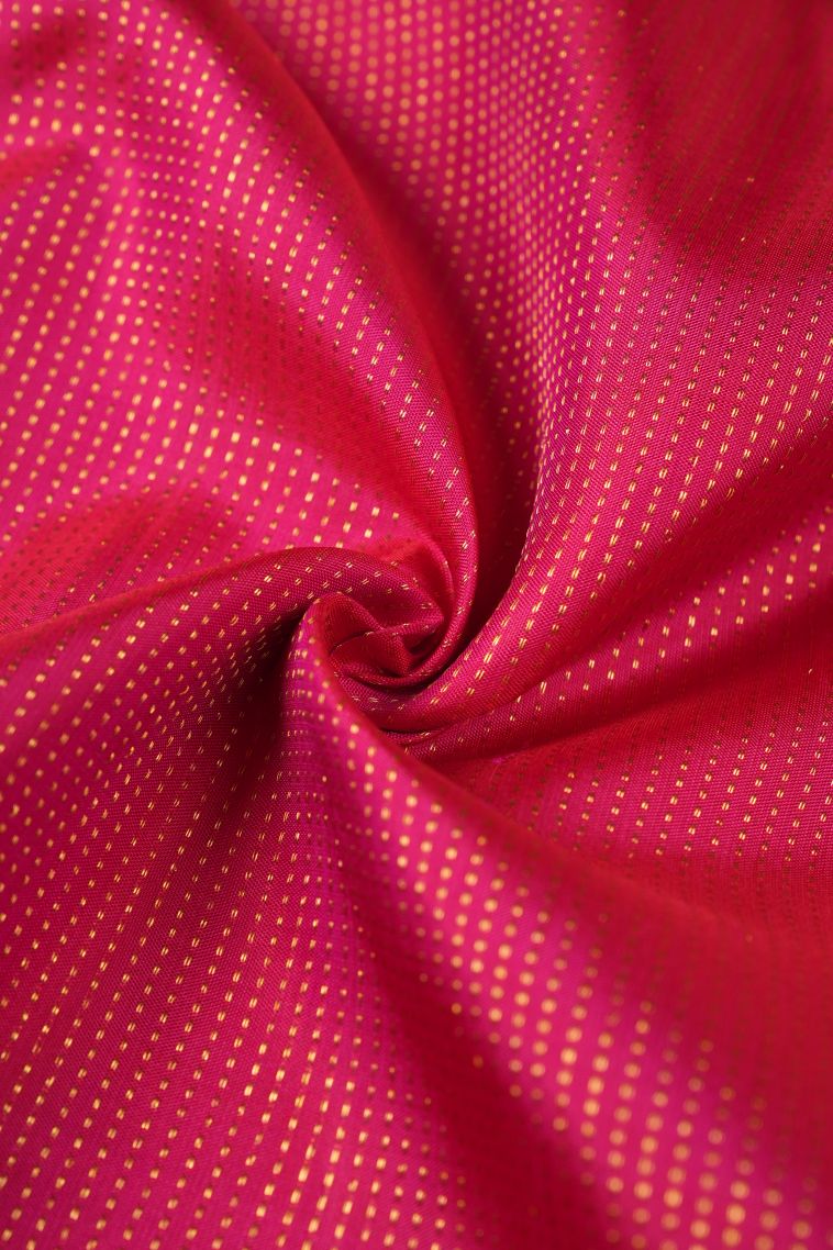 Punch Pink Kanchipuram Silk Sarees with Gold Zari Stripes view 4