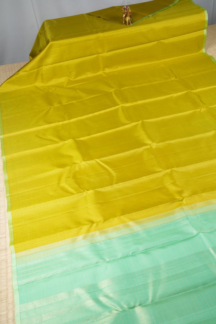 Juniper Green Kanchipuram Silk Sarees with Gold Zari Checks view 2