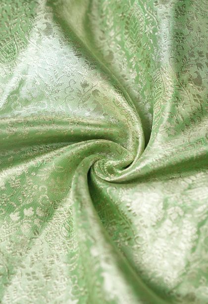 Lime Green Kanchipuram Silk Sarees with Silver Zari Floral Patterns