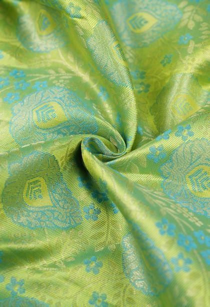 Lime Green Kanchipuram Silk Sarees with Gold Zari Floral Patterns