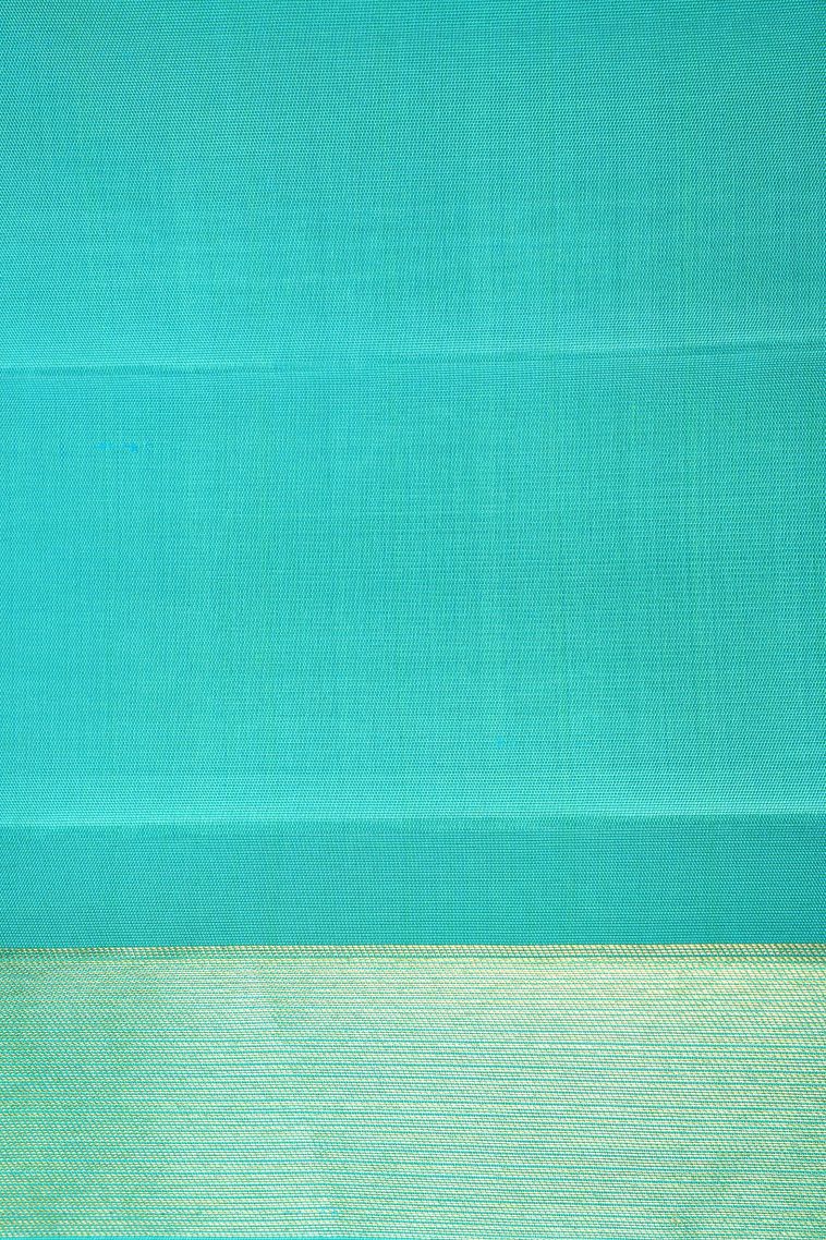 Sky Blue Kanchipuram Silk Sarees with Gold And Silver Zari Geometric Shapes view 3