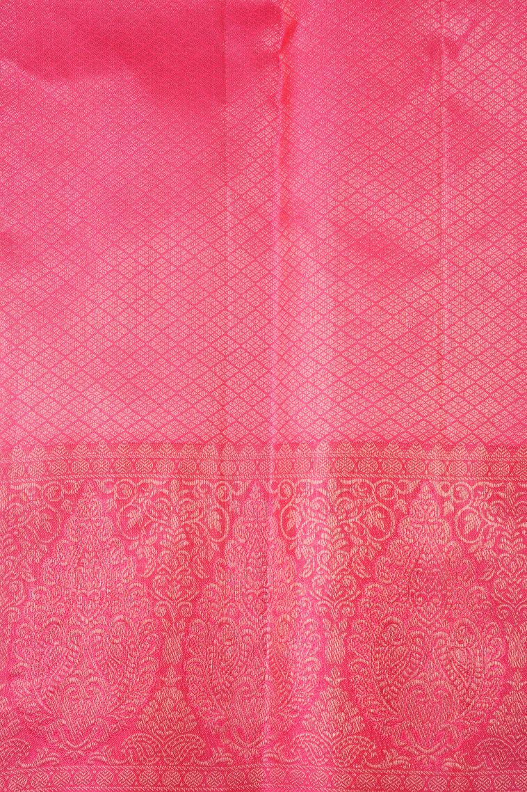 Honey Orange Kanchipuram Silk Sarees with Silver Zari Floral Patterns view 3