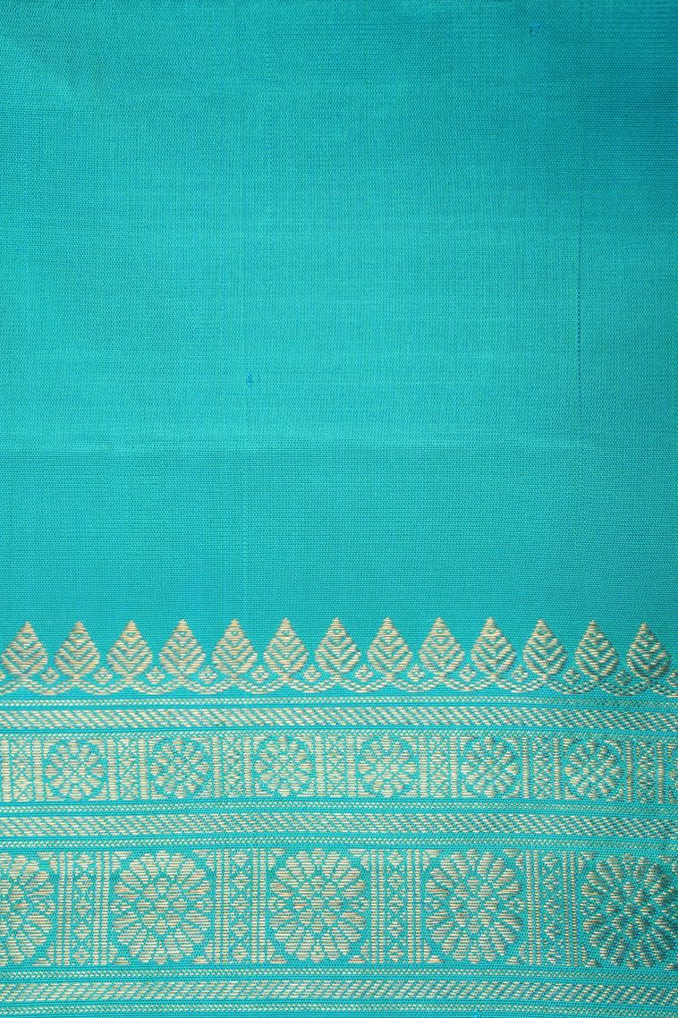 Cerulean Blue Kanchipuram Silk Sarees with Gold Zari Geometric Shapes view 3