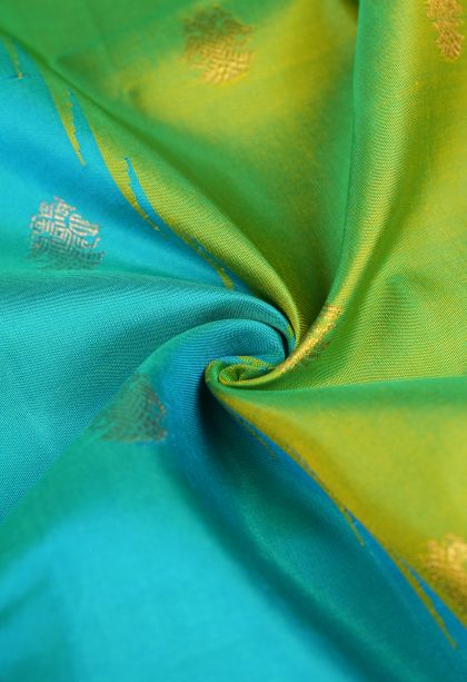 Cerulean Blue Kanchipuram Silk Sarees with Gold Zari Geometric Shapes