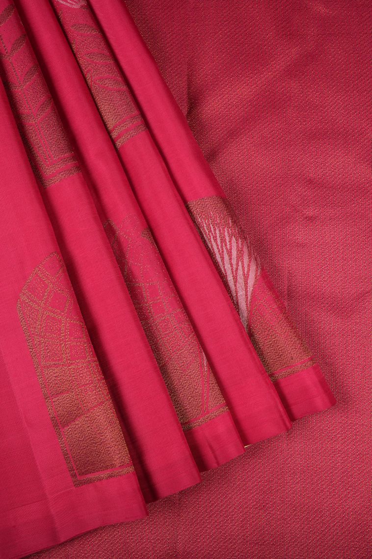 Punch Pink Kanchipuram Silk Sarees with Gold Zari Floral Patterns view 1