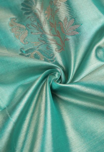 Arctic Blue Kanchipuram Silk Sarees with Silver Zari Buttis (small Dots Or Motifs)