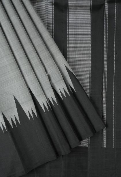 Gray Black Kanchipuram Silk Sarees with Without Zari Zari Plain
