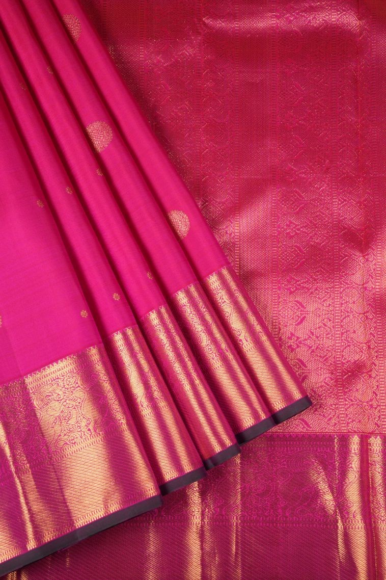 Magenta  Pink Kanchipuram Silk Sarees with Gold Zari Buttis (small Dots Or Motifs) view 1