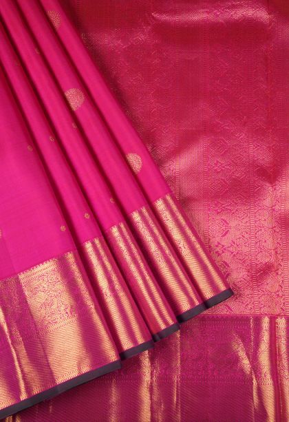 Magenta Pink Kanchipuram Silk Sarees with Gold Zari Buttis (small Dots Or Motifs)